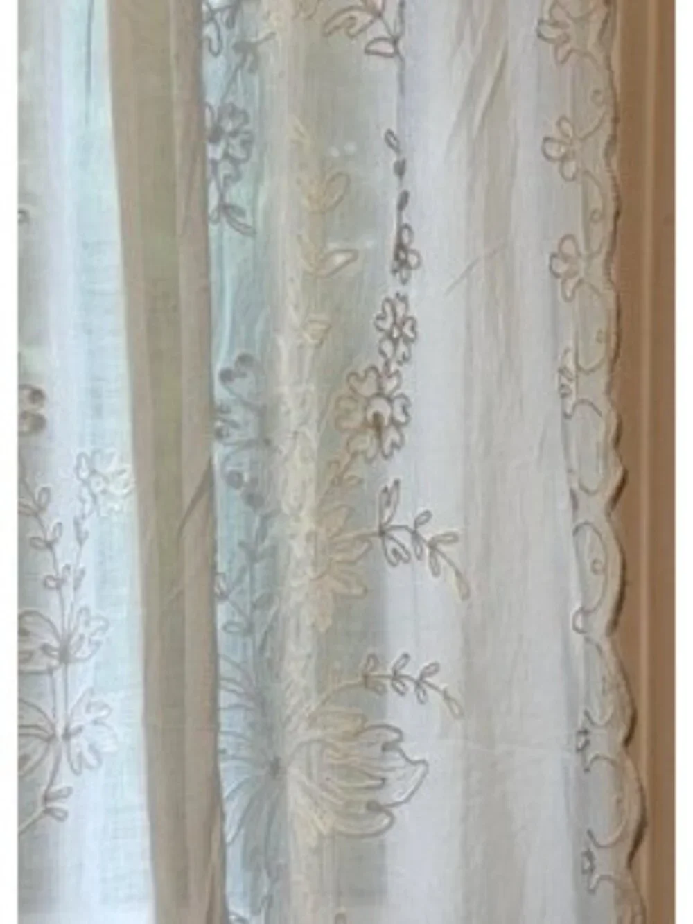 Pair of vintage 90s embroidered sheer curtains French Provincial style  57
